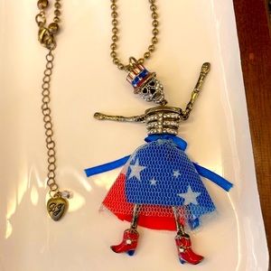 RARE Betsey Johnson Patriotic Skeleton Necklace ❤️🤍💙
